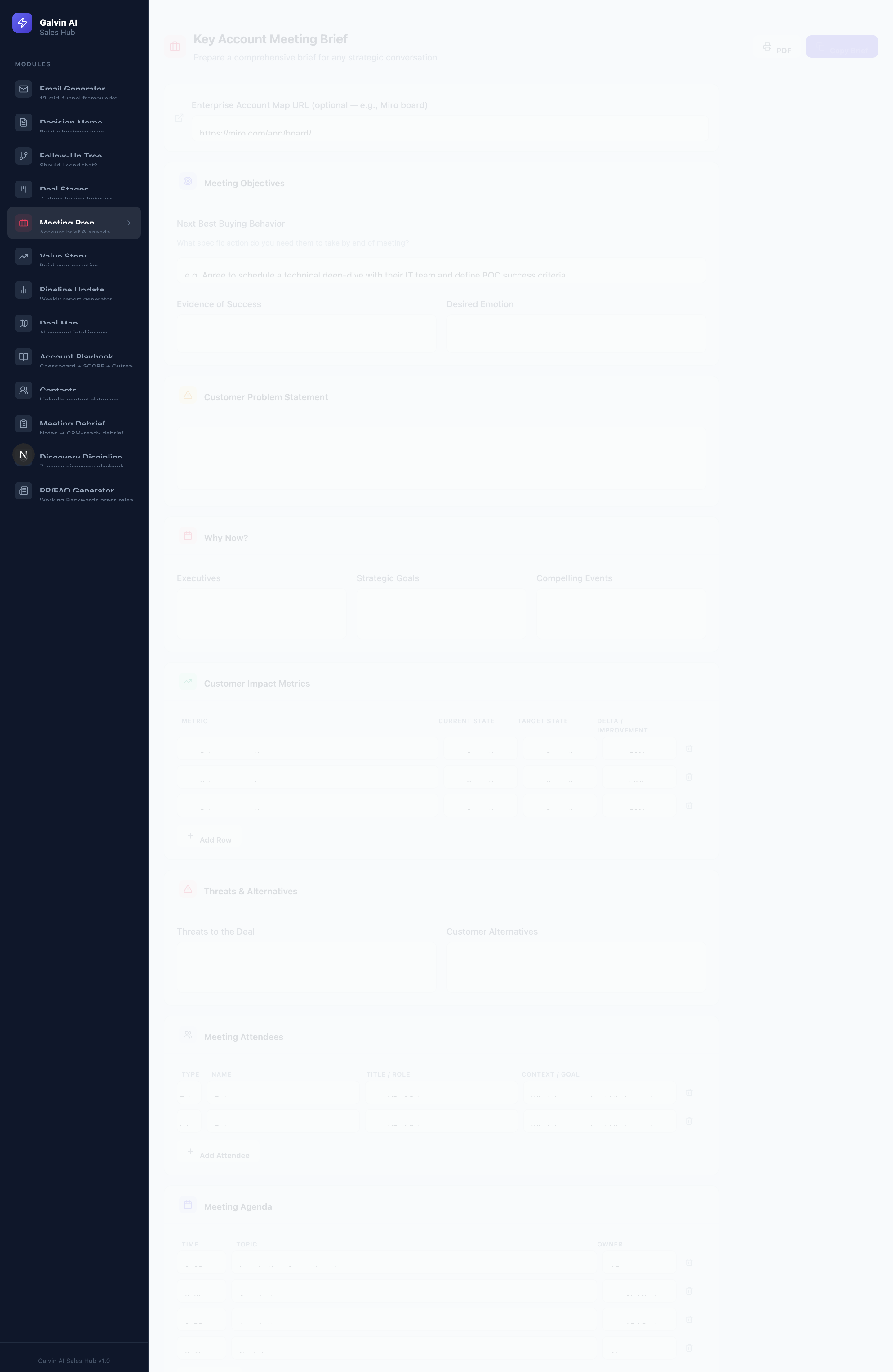 Key Account Meeting Brief with objectives, stakeholders, and agenda